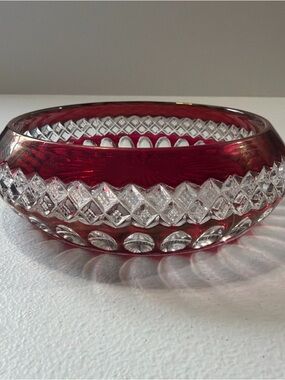 Westmoreland Cut Glass Waterford Ruby Bowl Cupped Red 6" Candy Dish Vintage 60’s